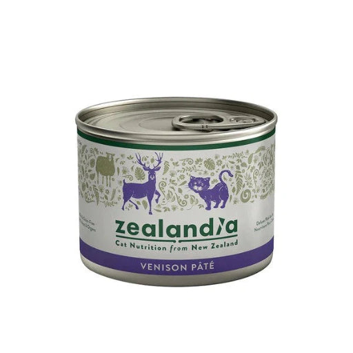 Can of Zealandia cat food with a white background