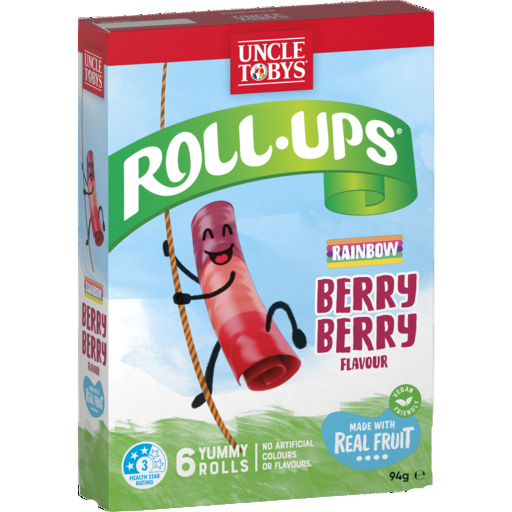 UNCLE TOBYS FRUIT ROLL-UPS RAINBOW BERRY 6PK 94G