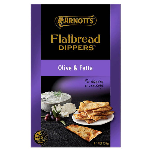ARNOTTS FLATBREAD OLIVE & FETTA DIPPERS 130G