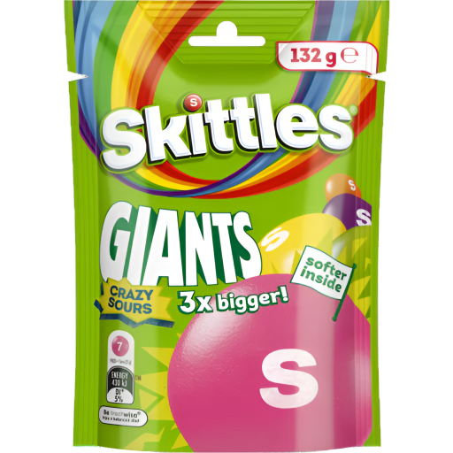 SKITTLES GIANT SOURS CHEWY LOLLIES BAG 132G