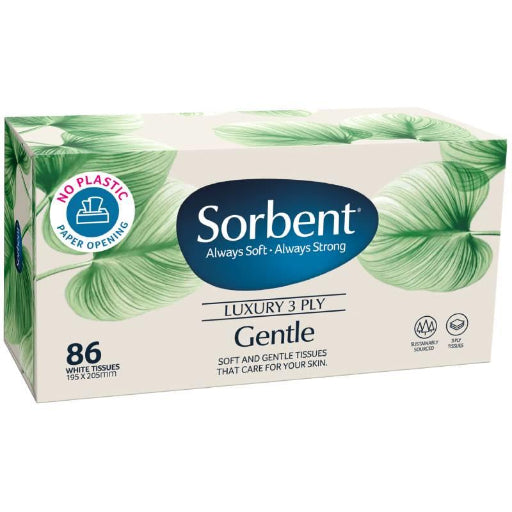 SORBENT LUXURY 3PLY GENTLE FACIAL TISSUES 86S